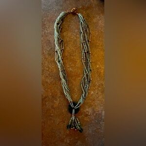 Jade green beaded multi layer necklace with jade pendant